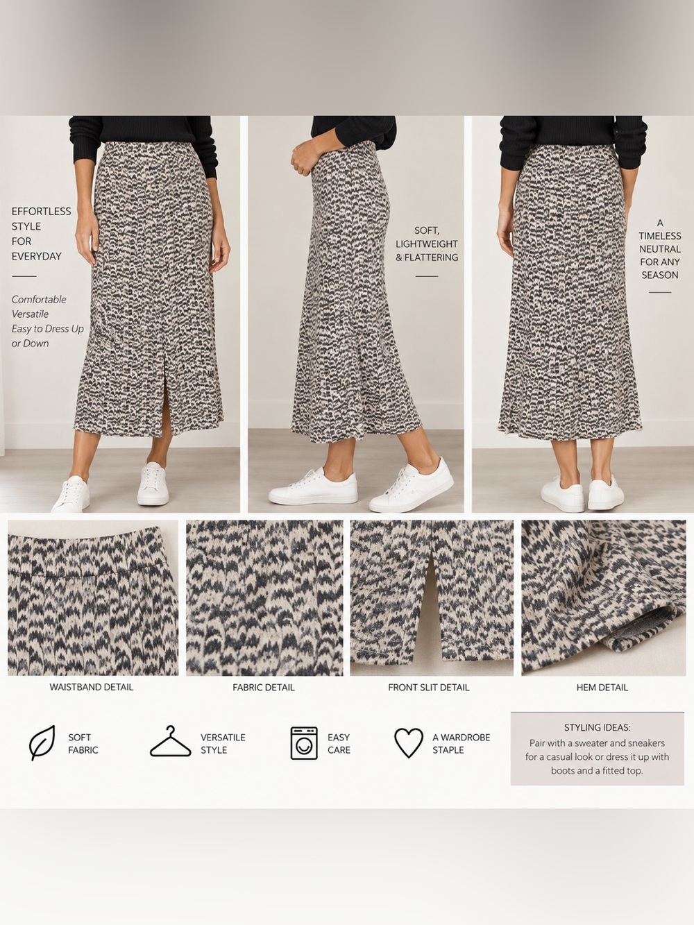 H&M XL Cream Black Printed Wide Leg Cropped Pants